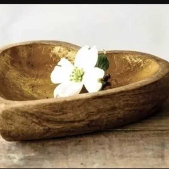 Bloomingville Mango Wood Heart Bowl W/ Gold Leaf Design - Picture 6 of 6